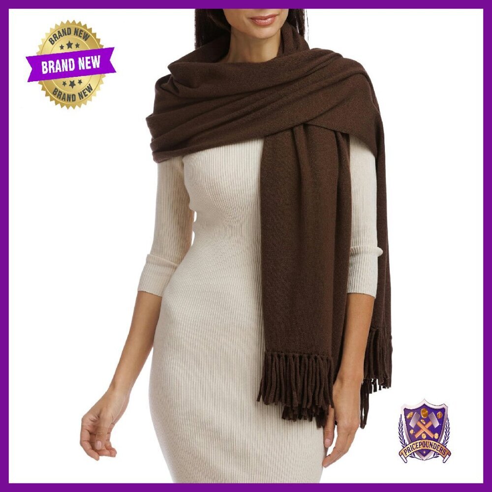 Oversized 100% Cashmere Knit Shawl Wrap with Fringe 78" Long